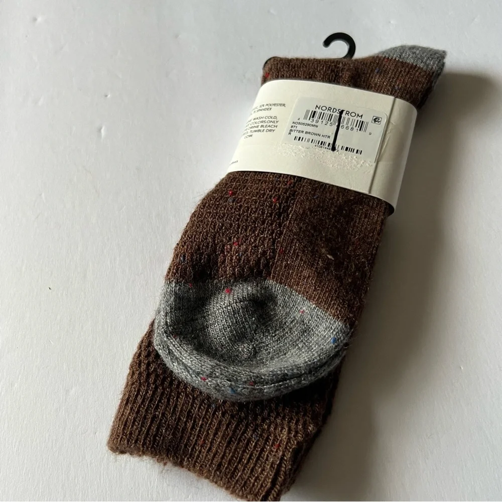 NORDSTROM MENS CREW SOCKS ACRYLIC/WOOL BLEND BITTER BROWN HEATHER OS NWT